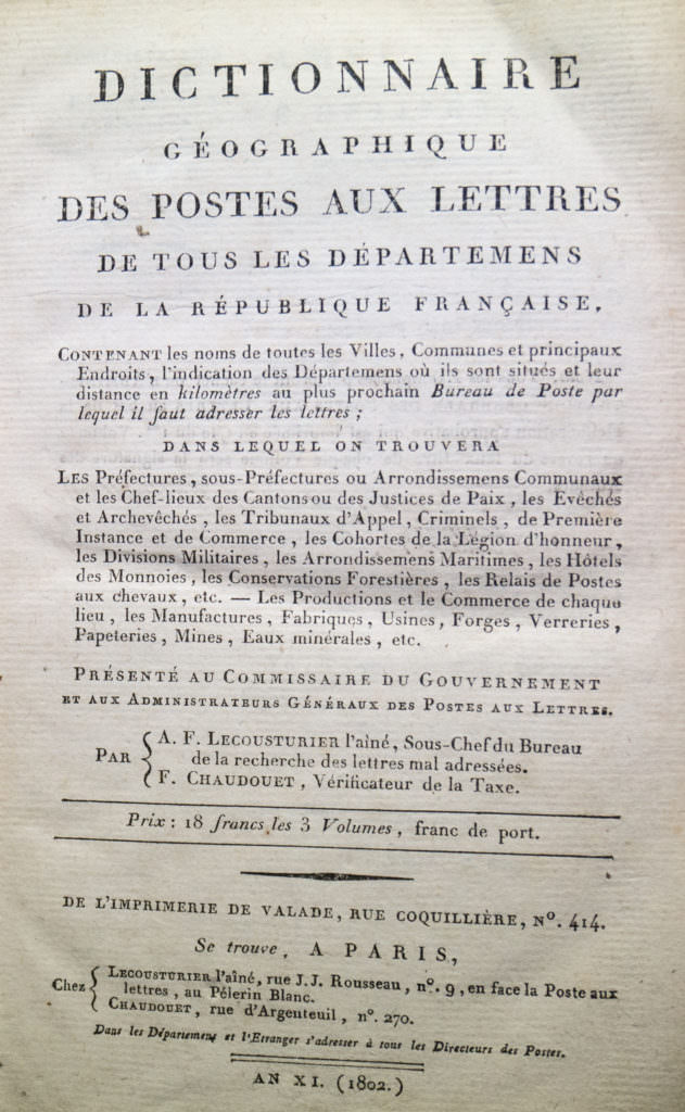 Dictionnaire Geographique Des Postes Aux Lettres De Tous Les Departements De La Republique Francaise Le Dicopathe